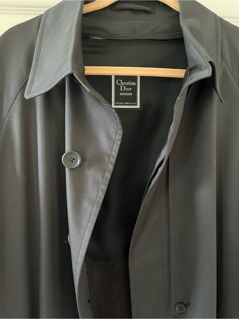 Vintage Christian Dior Monsieur Trench Coat w/ Removable Wool Liner 42L Black